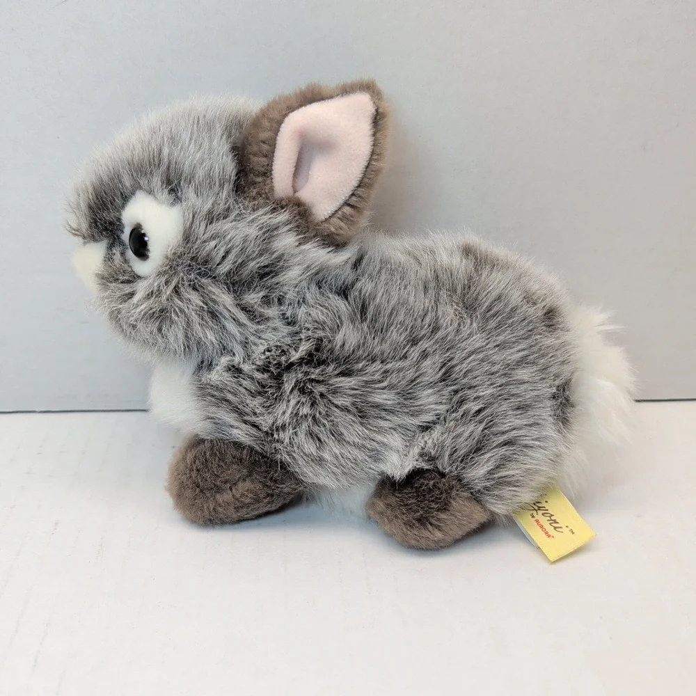 Miyoni by Aurora Grey White Bunny Rabbit Plush Stuffed Animal 7 Inch 2016